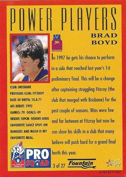1997 Select Fountain AFL Power Players #3 Brad Boyd Back